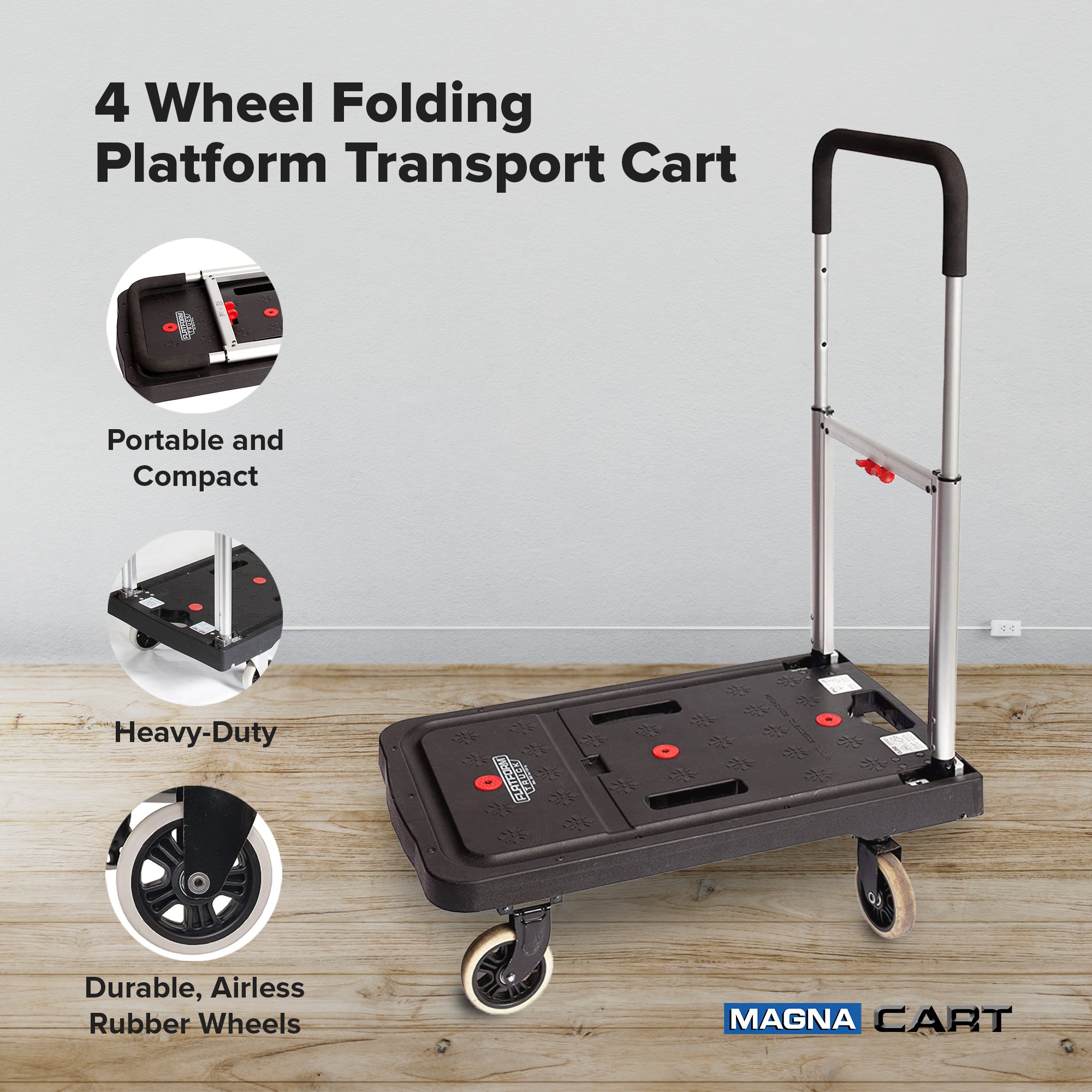 Magna Cart FF 4 Wheel Folding Platform Transport Cart with 300 Pound Capacity - VMInnovations