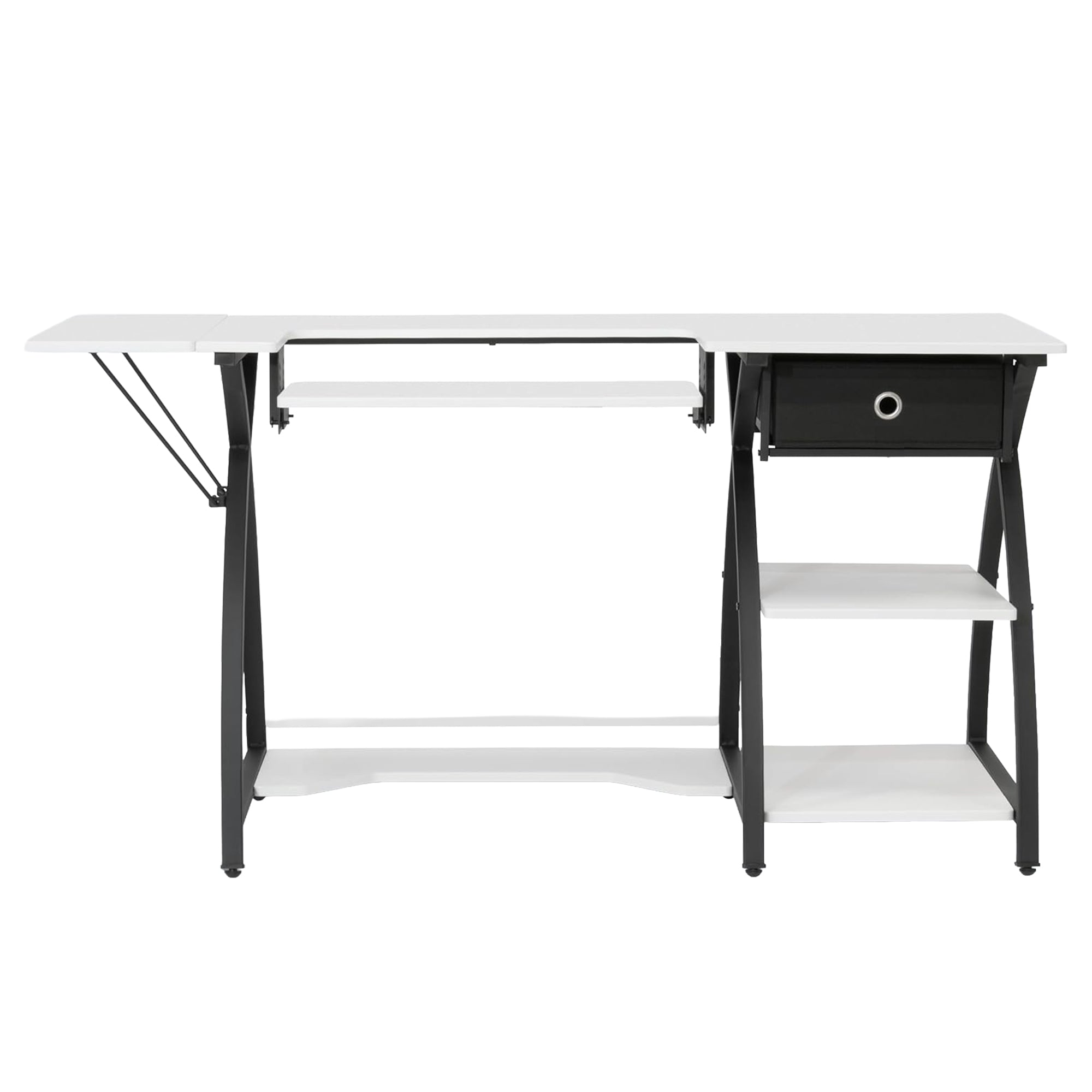 Sew Ready Comet Plus Hobby Sewing Table with Storage Drawer and Shelves, Black - VMInnovations