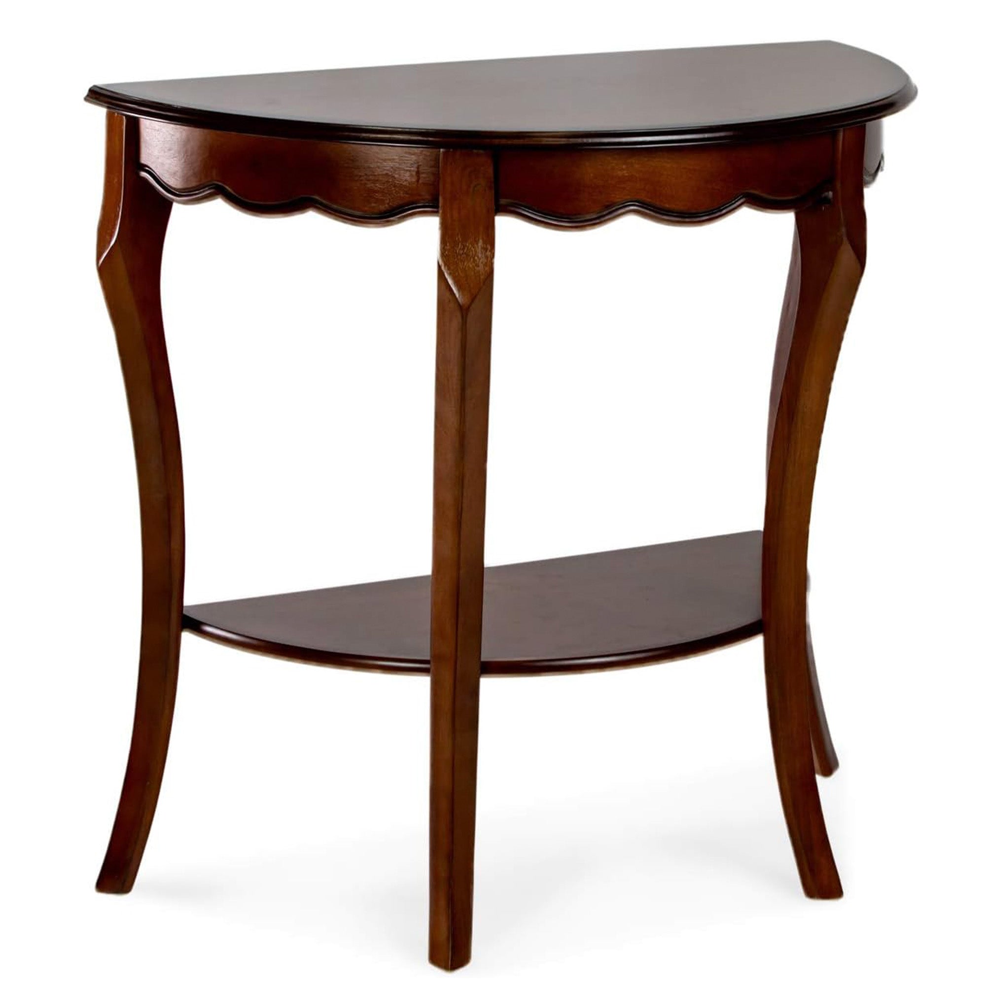 All Things Cedar Wood Half Moon Accent Console Table with Storage Shelf, Cherry - VMInnovations