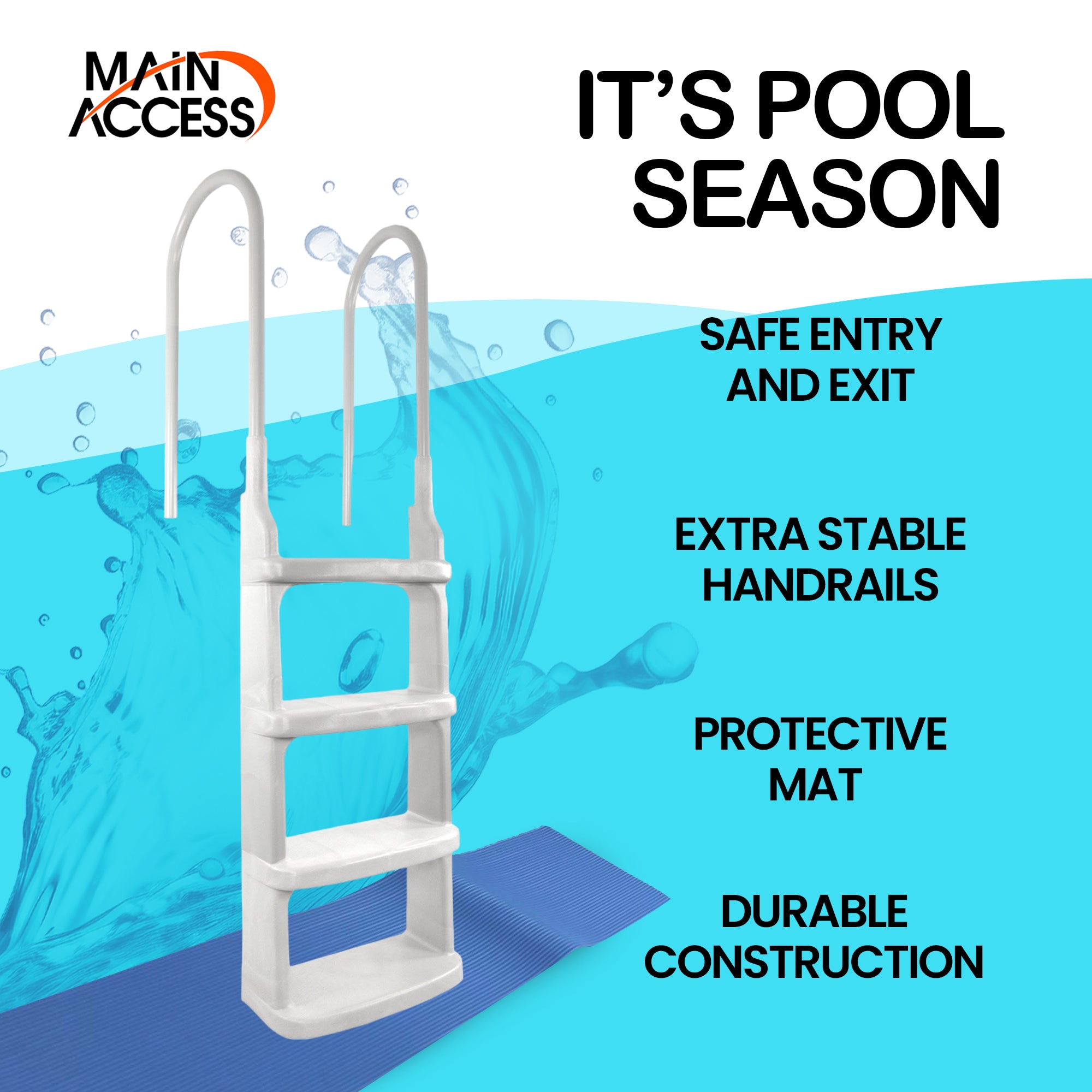 Main Access 200200 Easy Incline Above Ground In-Pool Swimming Pool Ladder w/ Mat - VMInnovations