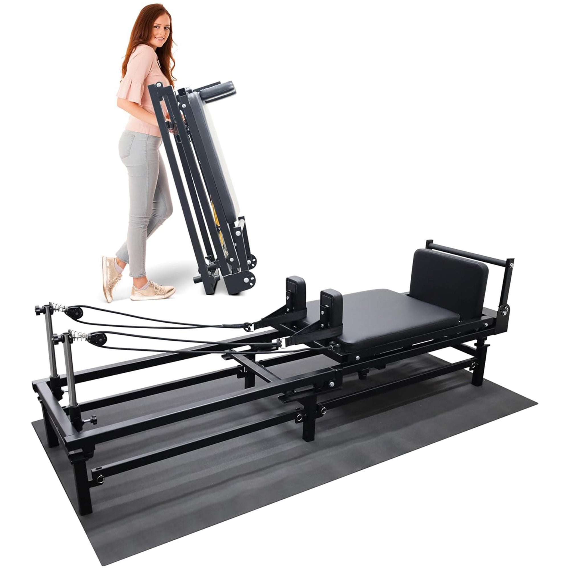 Foldable Pilates Reformer Machine w/ Adjustable Heights & Jump Board (Open Box)