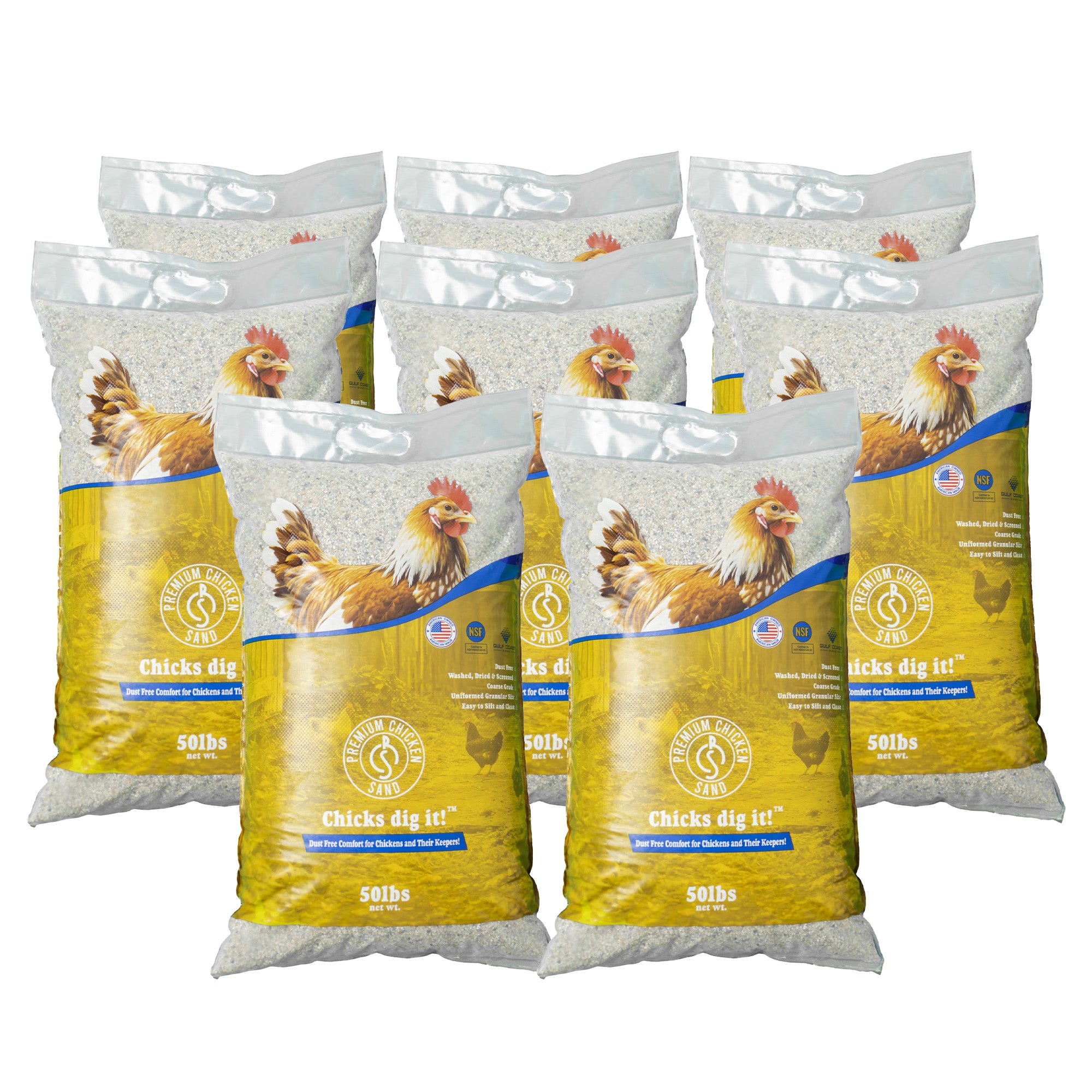 Premium Chicken Sand, Odor Eliminating Bedding for Coops, 50 Lb Bag, 8 Pack - VMInnovations