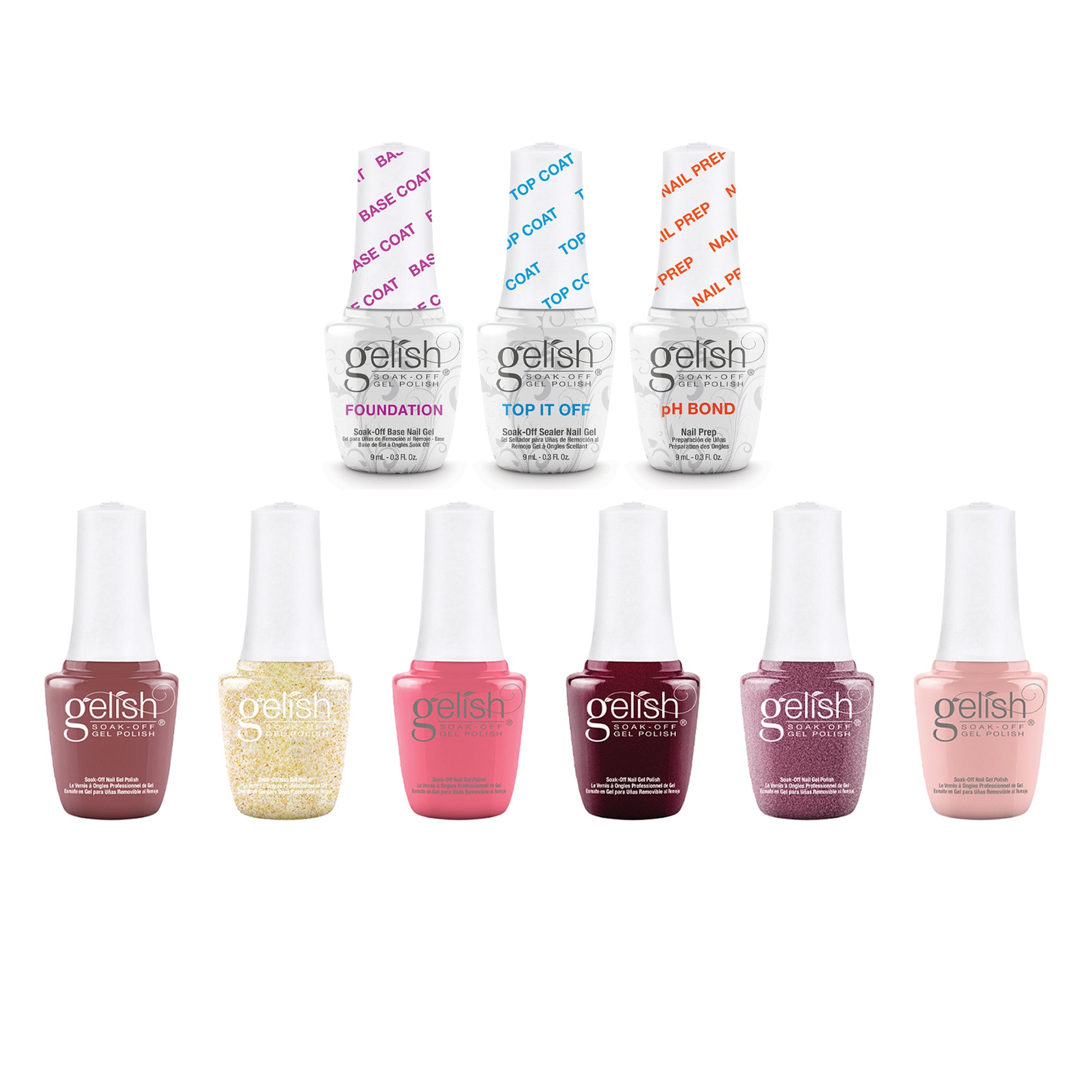 Gelish Mini Passion Collection Gel Nail Polish Set Bundle w/ Essentials Kit