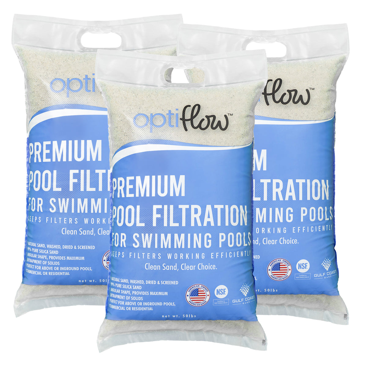 OptiFlow 50Lb Premium Pool Filtration Angular Sand w/Pure Silica Formula, 3 Pack
