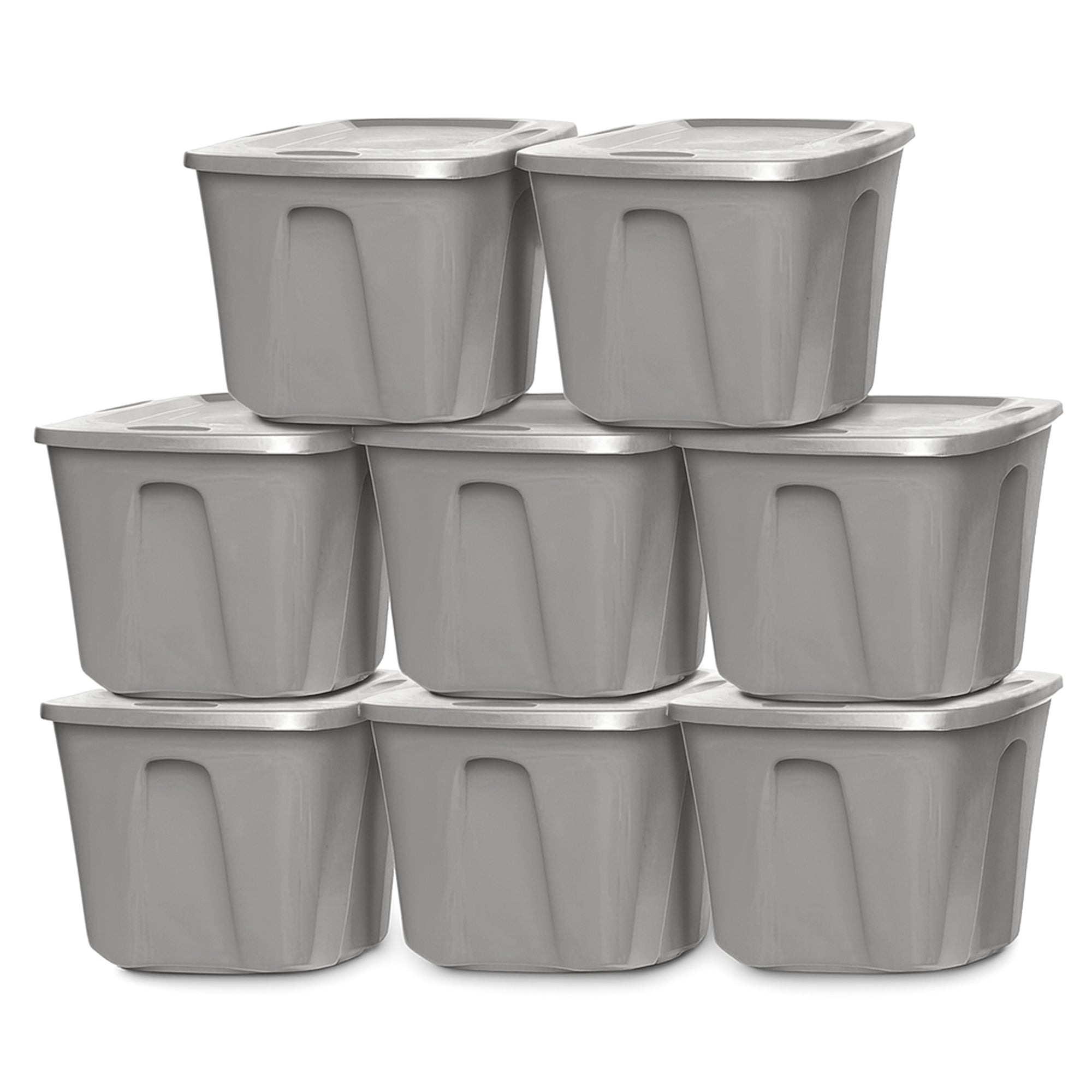 Homz 10 Gallon Heavy Duty Plastic Storage Container, Titanium Silver (8 Pack) - VMInnovations