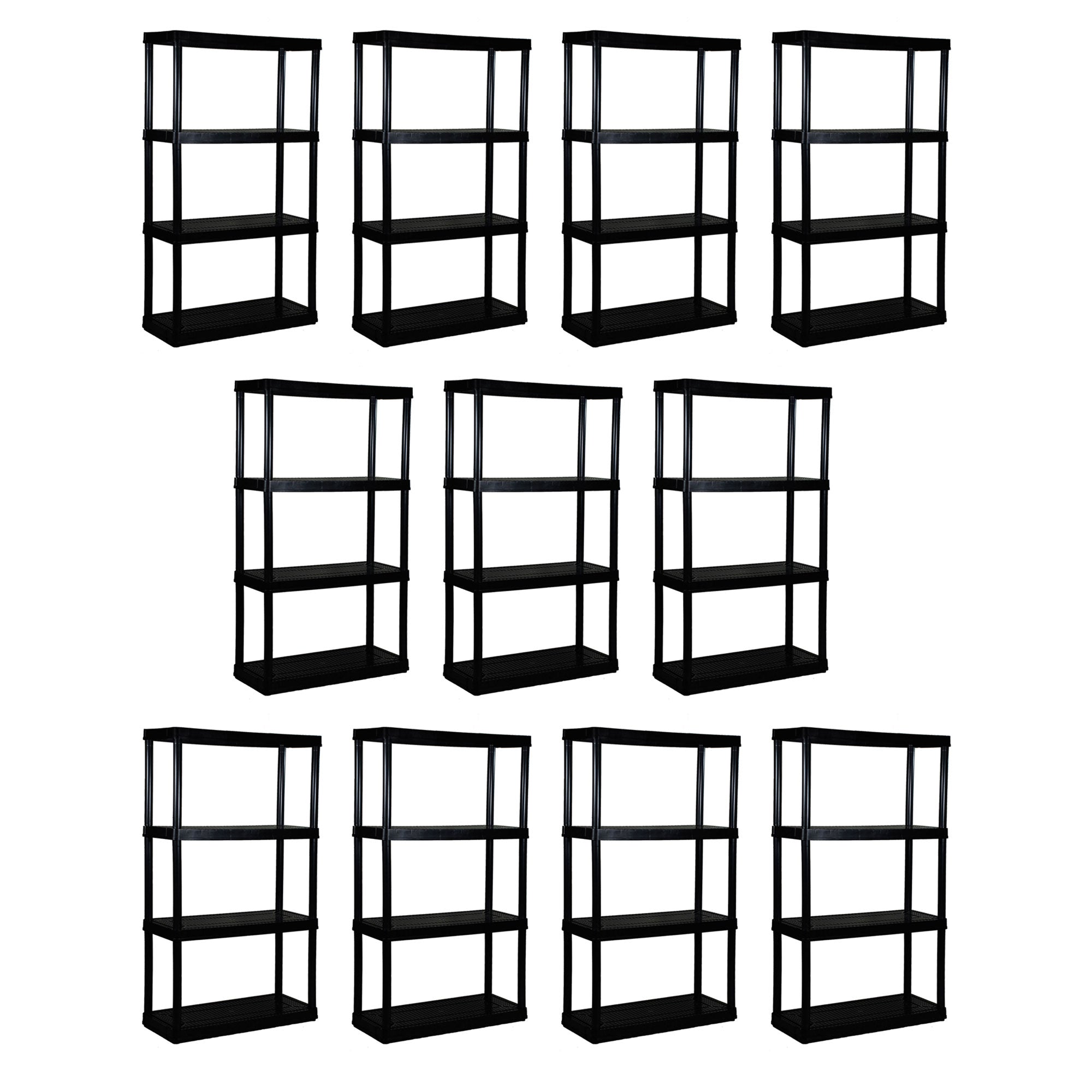 Gracious Living 4 Shelf Tier Medium Resin Garage Storage Shelf, Black (11 Pack)