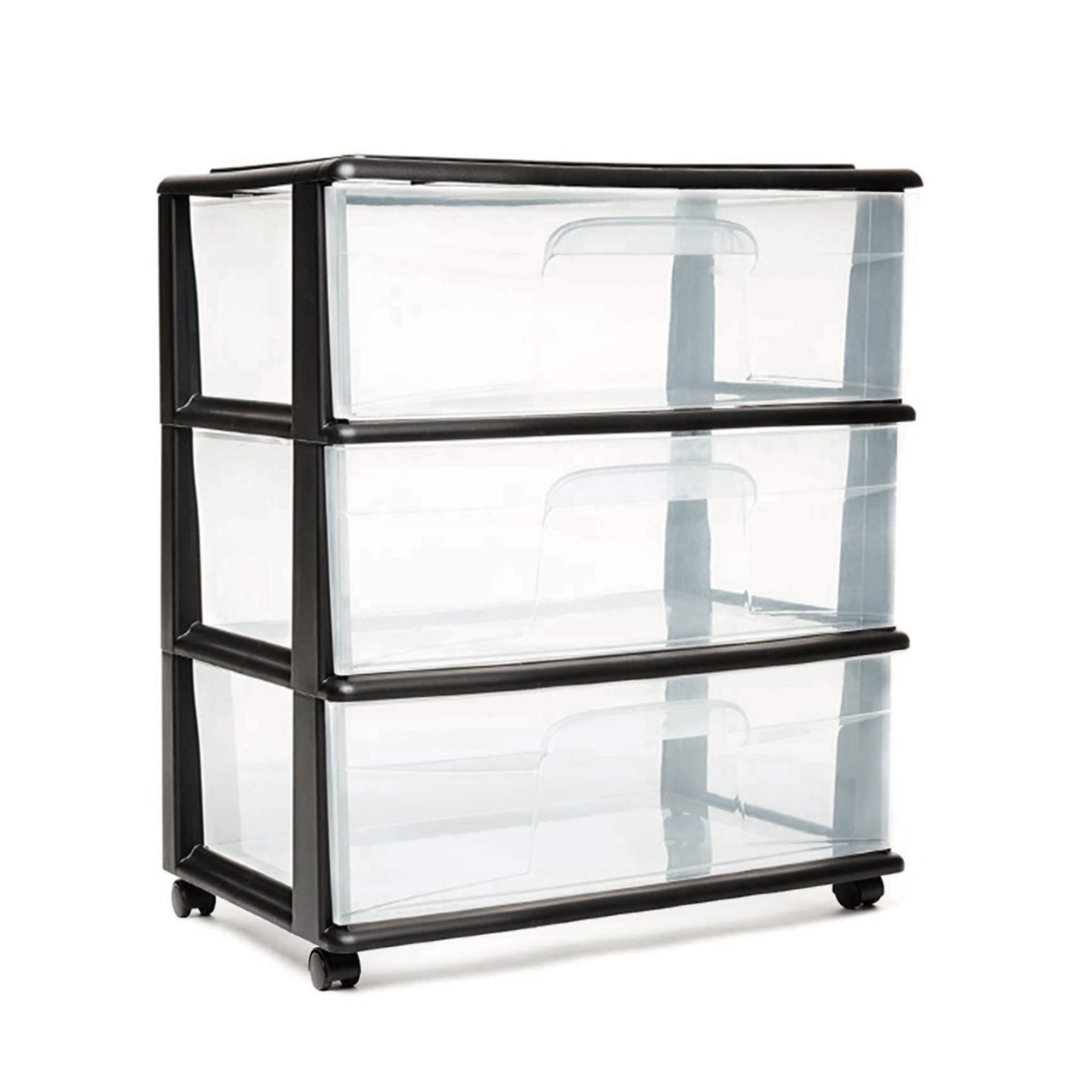 Homz Tall Solid Plastic 3 Drawer Medium Storage Cart with Wheels, Black (2 Pack) - VMInnovations