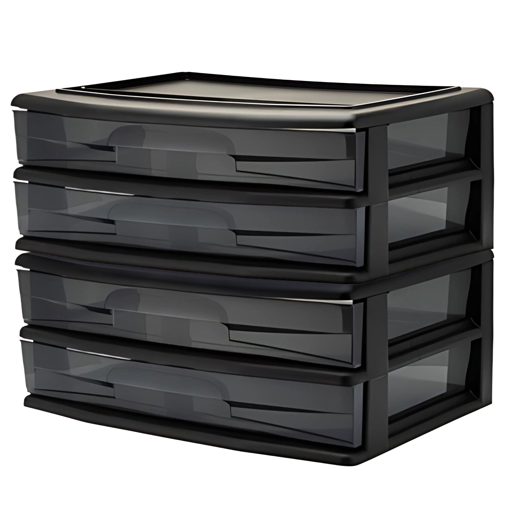 Homz Plastic 2 Drawer Wide Storage Cart, Black with Smoke Drawer, 2PK (Open Box)