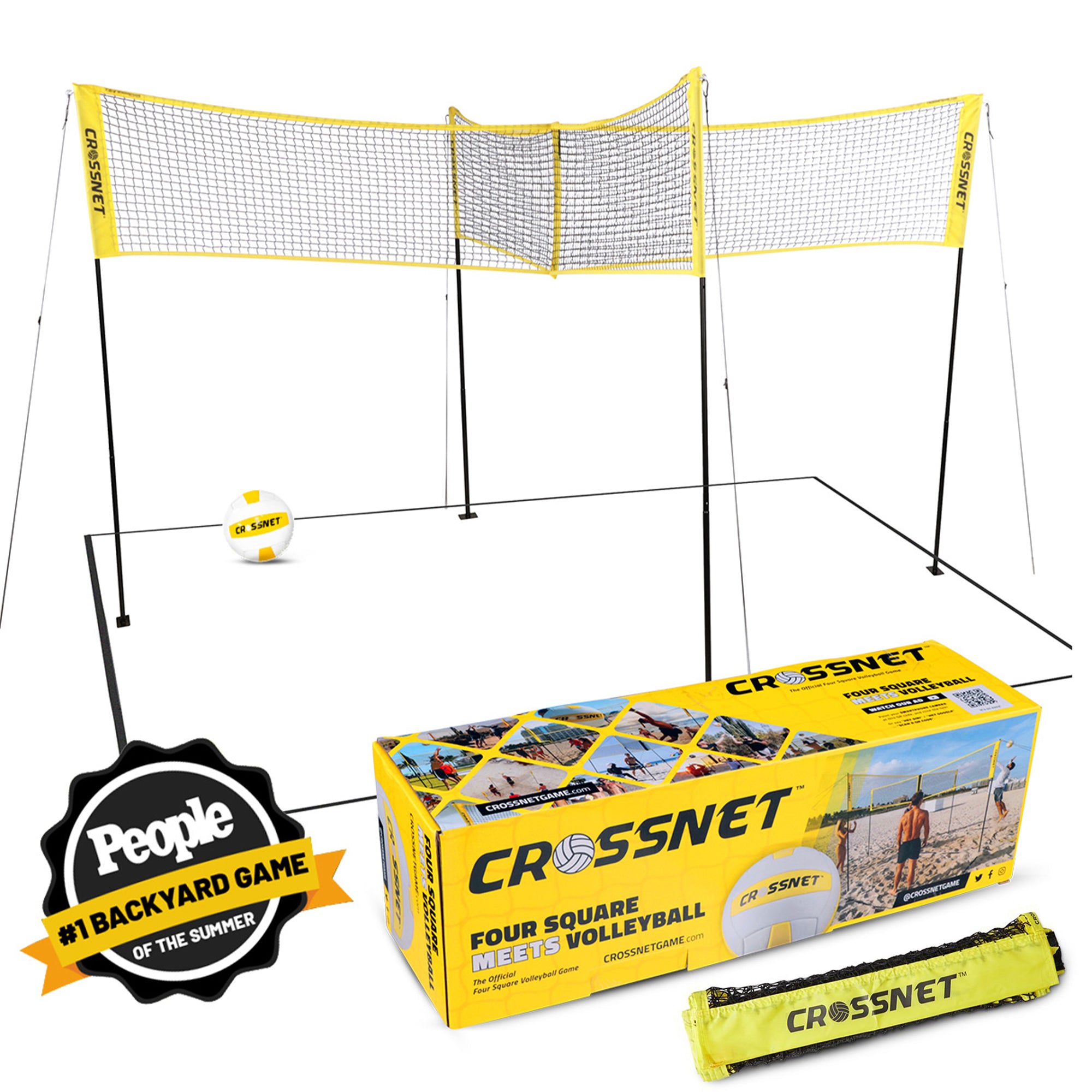 CROSSNET Four Square Team Single and Doubles Volleyball Sport Net Game Play Set