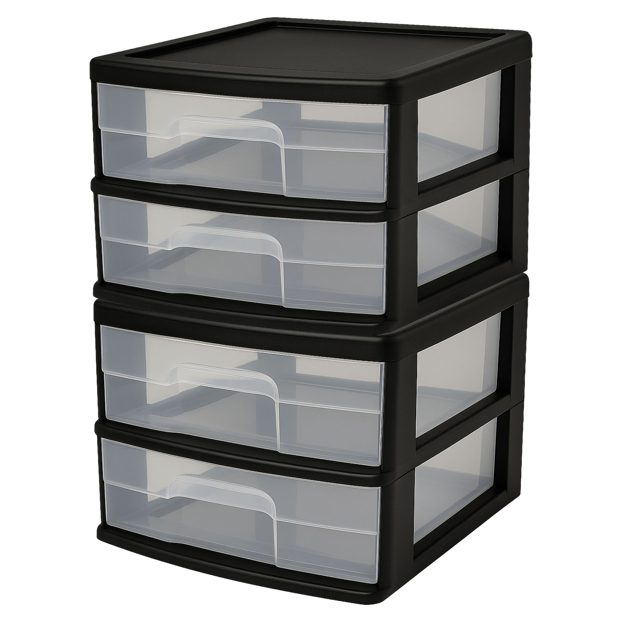 Homz Plastic 2 Drawer Medium Storage Cart, Black Frame with Clear Drawer, 2 Pack - VMInnovations