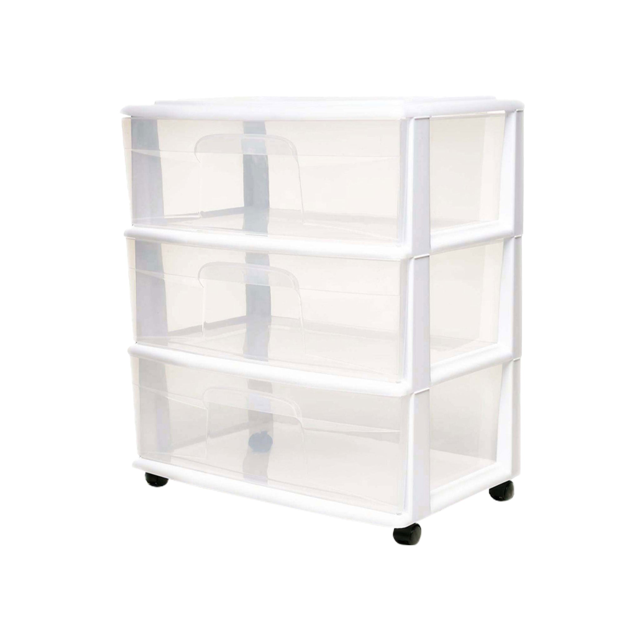 Homz Plastic 3 Clear Drawer Small Rolling Container Tower, White Frame(Open Box) - VMInnovations