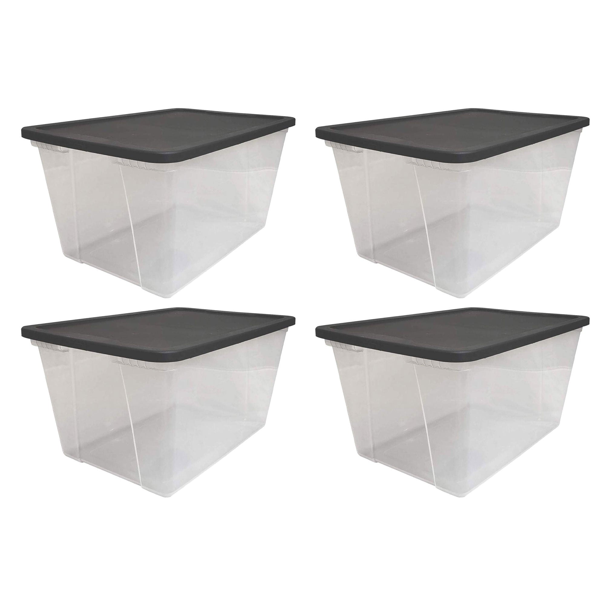 Homz 56 Qt Stackable Plastic Storage Container w/Snaplock Lid, Gray (4 Pack) - VMInnovations