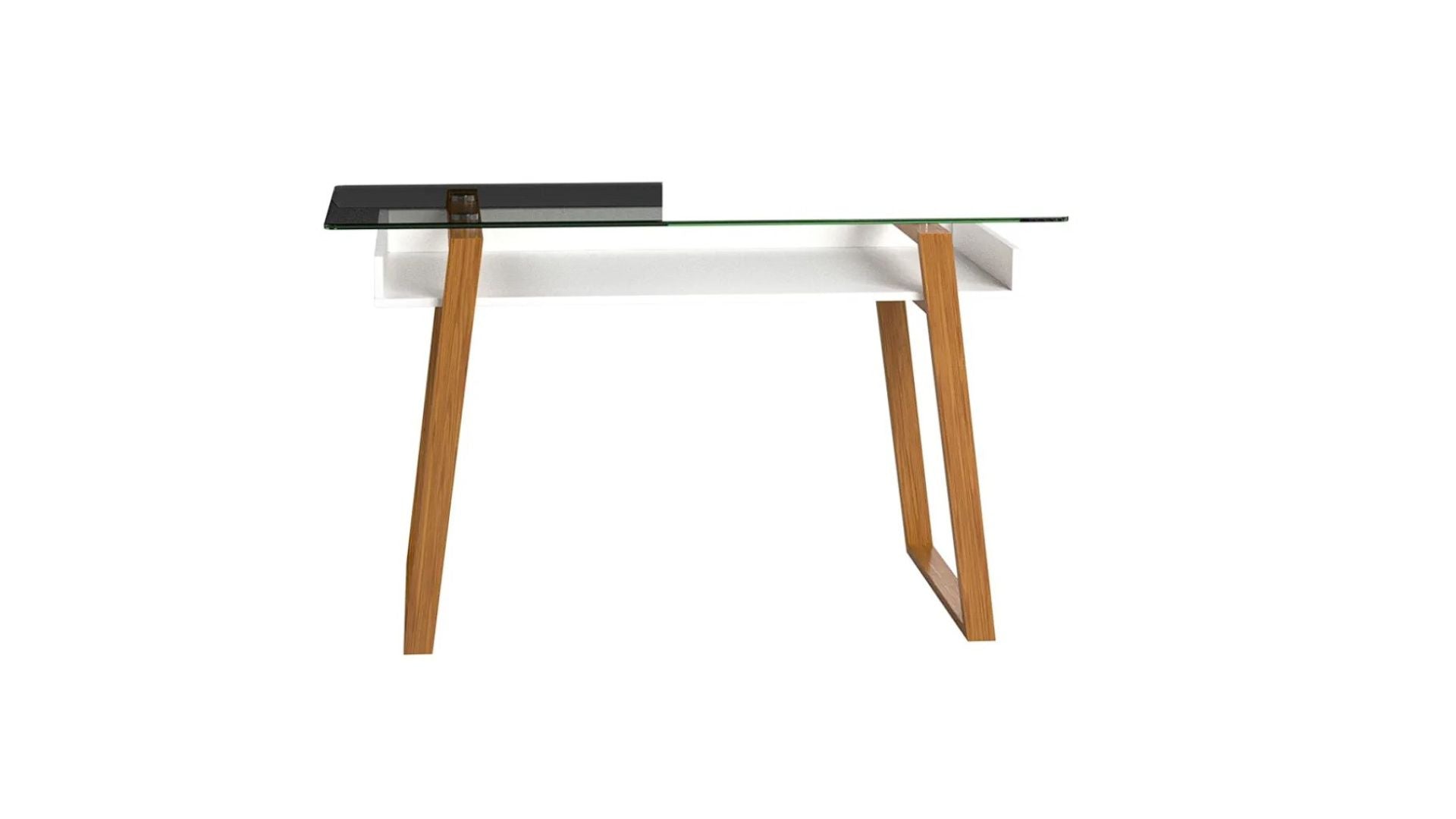 bonVIVO Massimo 43" Computer Desk Study Table w/Glass Top & Storage Shelf, White - VMInnovations