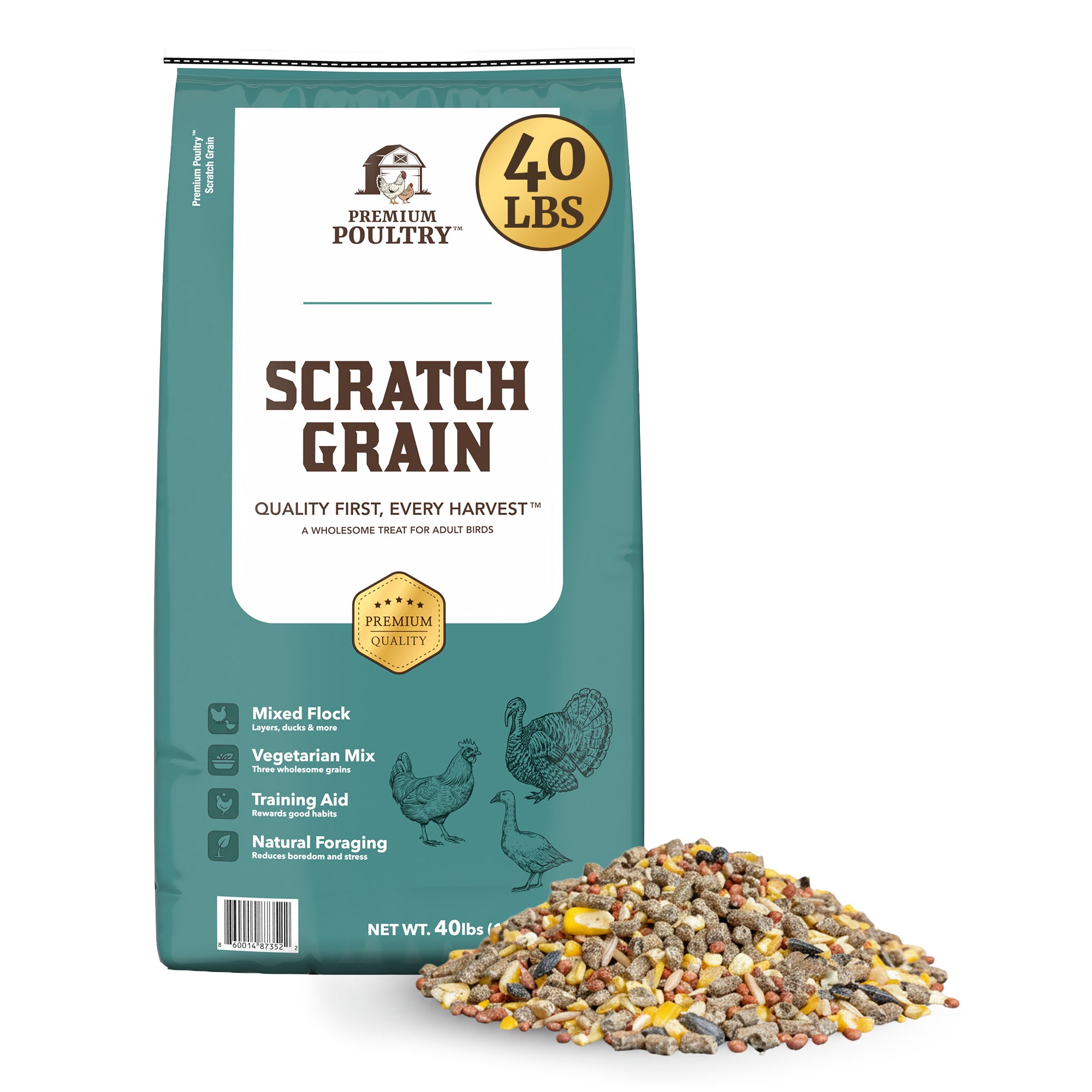 Premium Poultry Scratch Grain for Adult Chickens, Ducks, and Turkeys, 80 Pounds