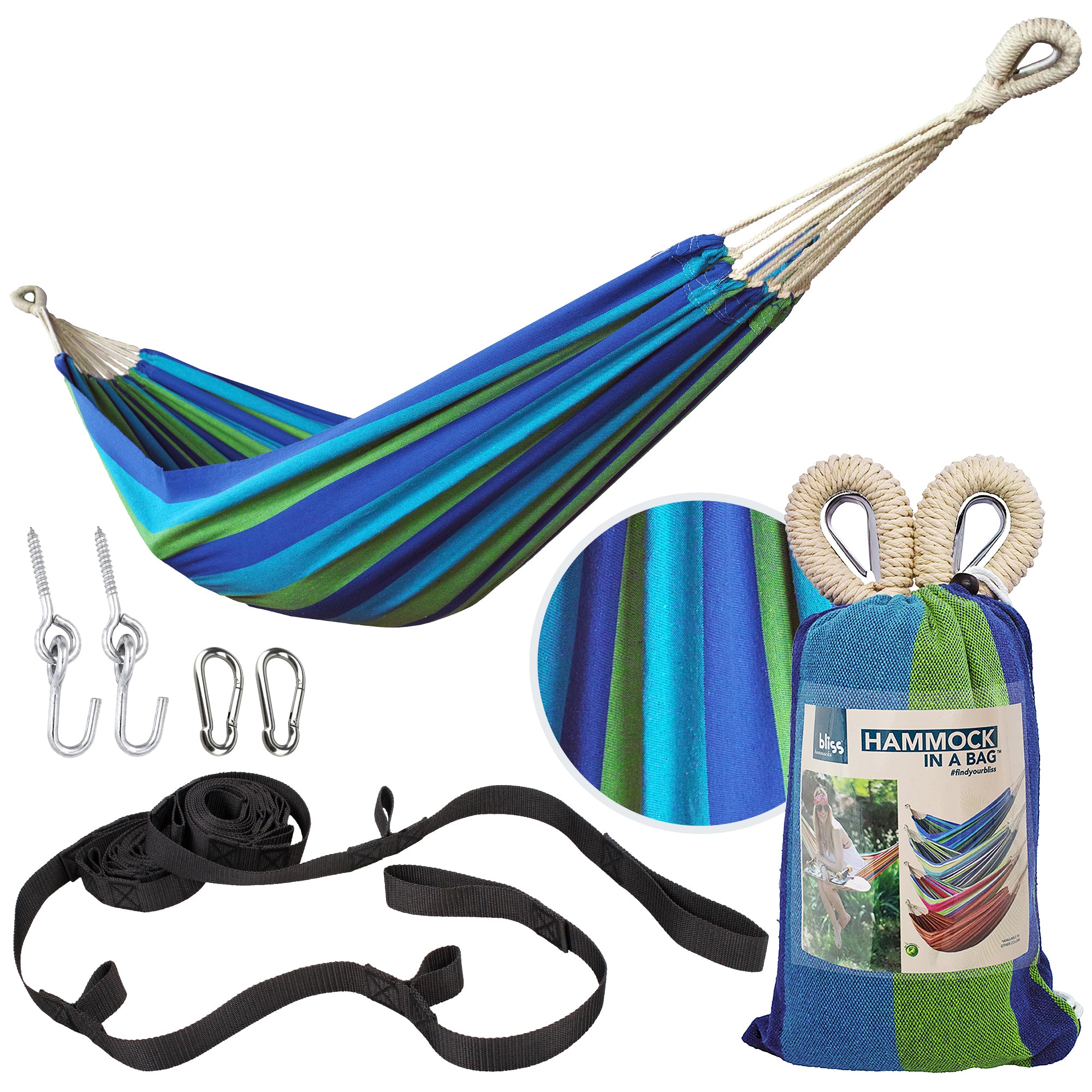 Bliss Hammocks Single Hammock w/Rope Loops & Tree Straps, 220 lb (Open Box)