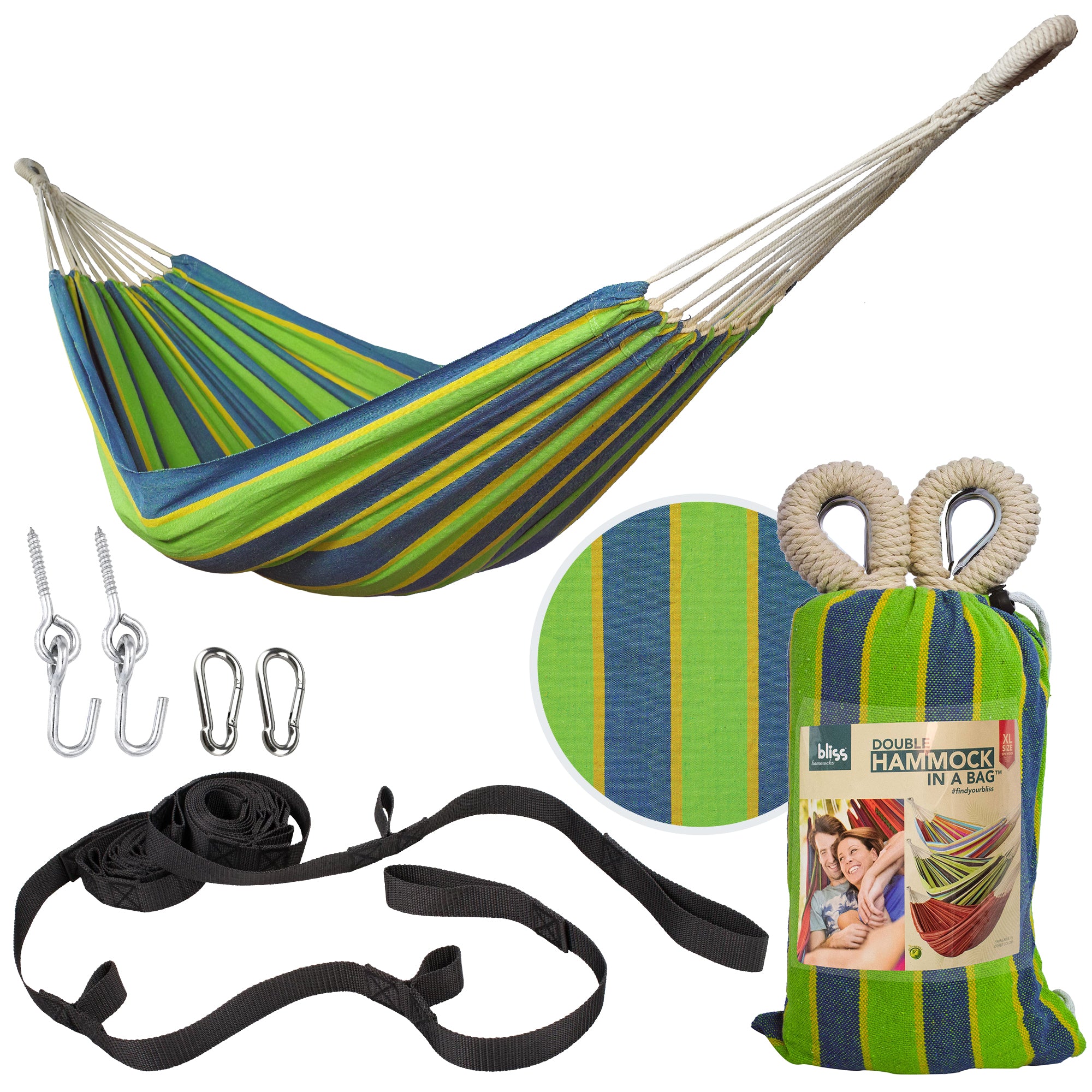 Bliss Hammocks Double Hammock w/ Rope Loops & Tree Straps, 265 lb, Mediterranean