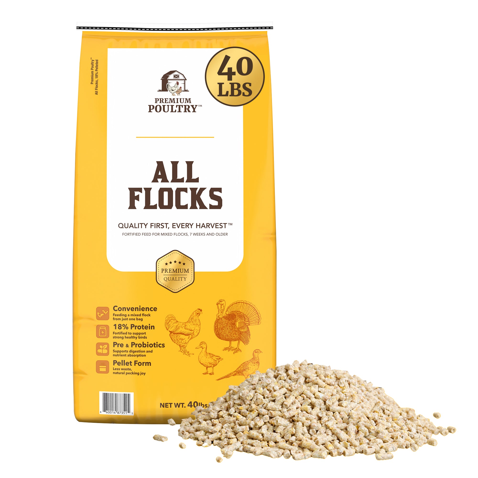 Premium Poultry All Flocks Feed Pellets, Protein for Mixed Flocks, 40 lb, 2 Pack - VMInnovations