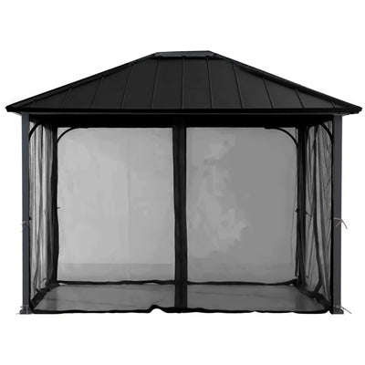 Sunjoy Hildreth 11 x 13 Foot Screened Gazebo Canopy Outdoor Pergola Tent, Black