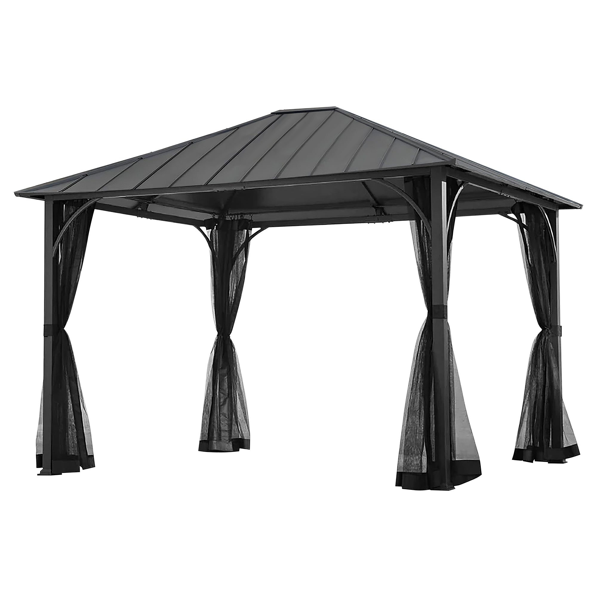 Sunjoy Hildreth 11 x 13 Foot Screened Gazebo Canopy, Black (Open Box) - VMInnovations