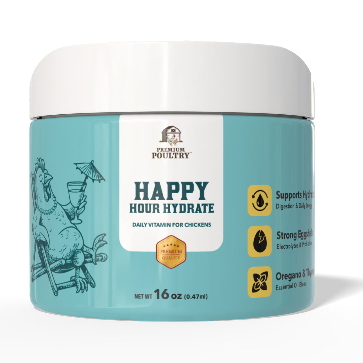 Premium Poultry Happy Hour Hydrate, Electrolytes and Probiotics, 16oz, 24 Pack - VMInnovations