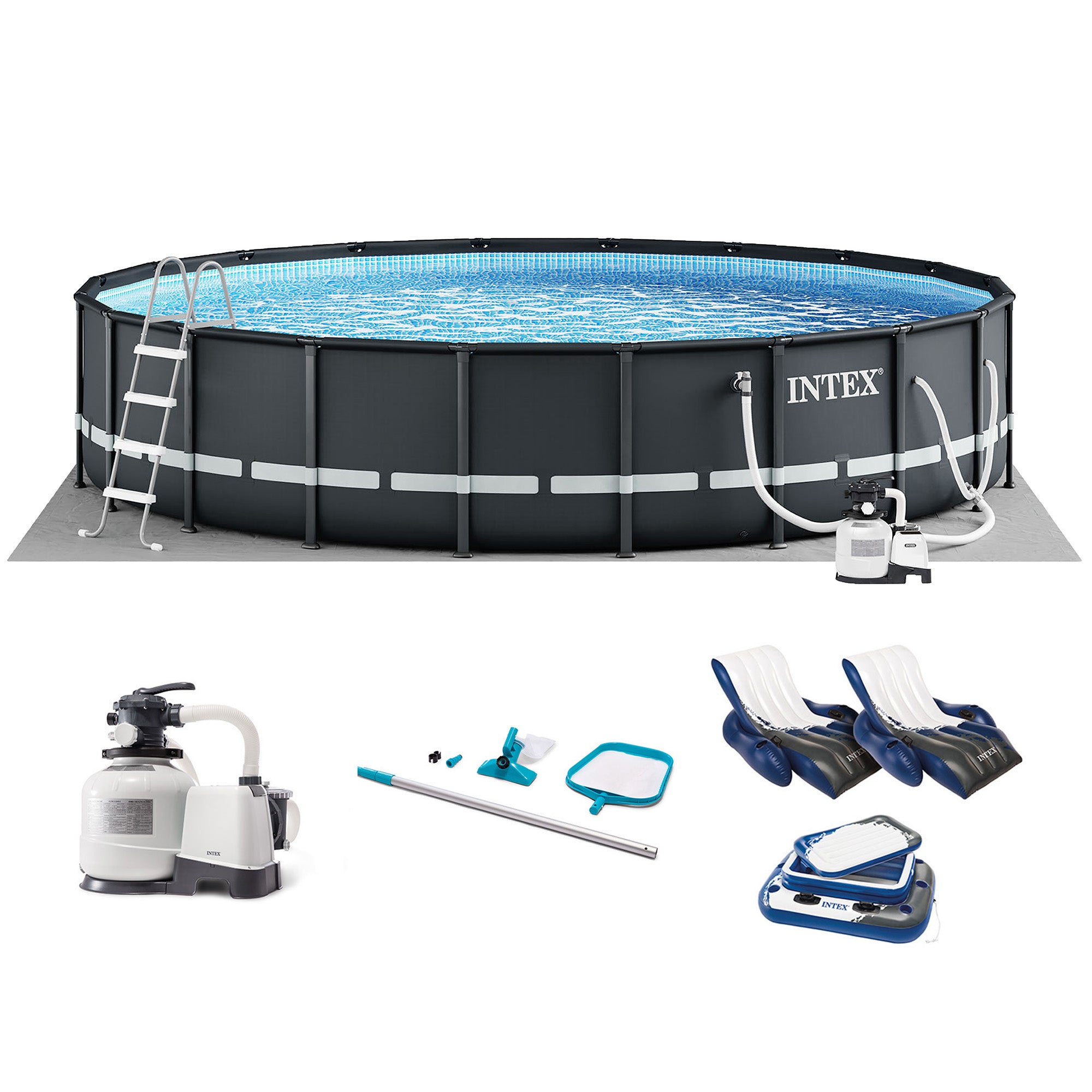 Intex 26ft x 52in Above Ground Pool w/ Inflatable Loungers and Floating Cooler