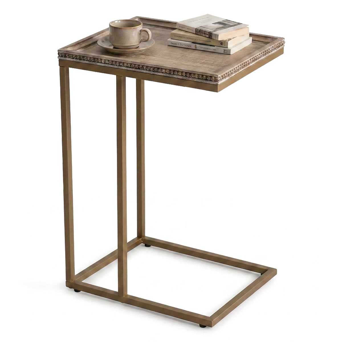 COZAYH Farmhouse C End Table, Accent Furniture w/Woven Rattan Tray Top (Used)