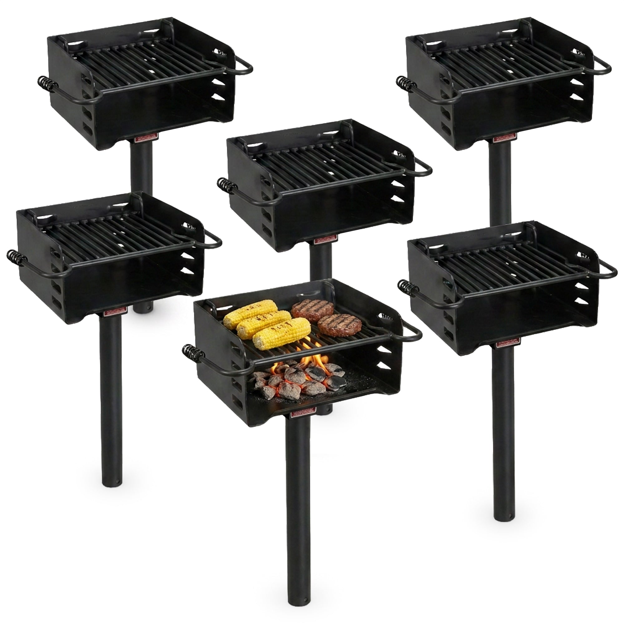 Pilot Rock H-16 B6X2 Park Style Outdoor BBQ Charcoal Grill w/ Swivel, 6 Pack