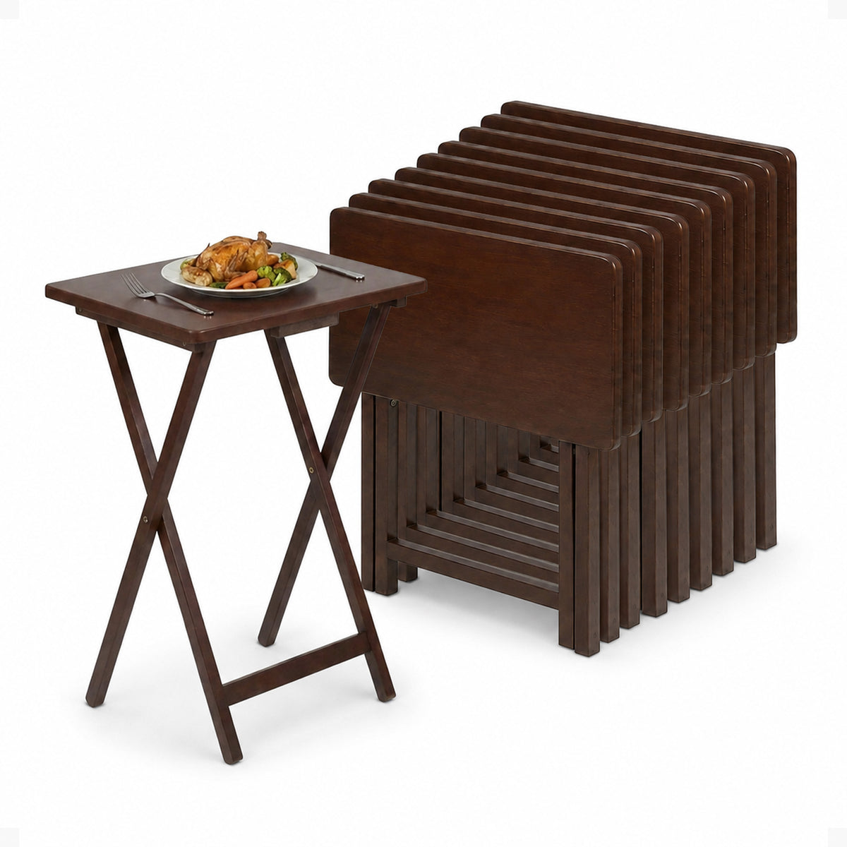 PJ Wood Portable Folding TV Snack Tray Table Desk Stand, Honey Oak (10 Pack)