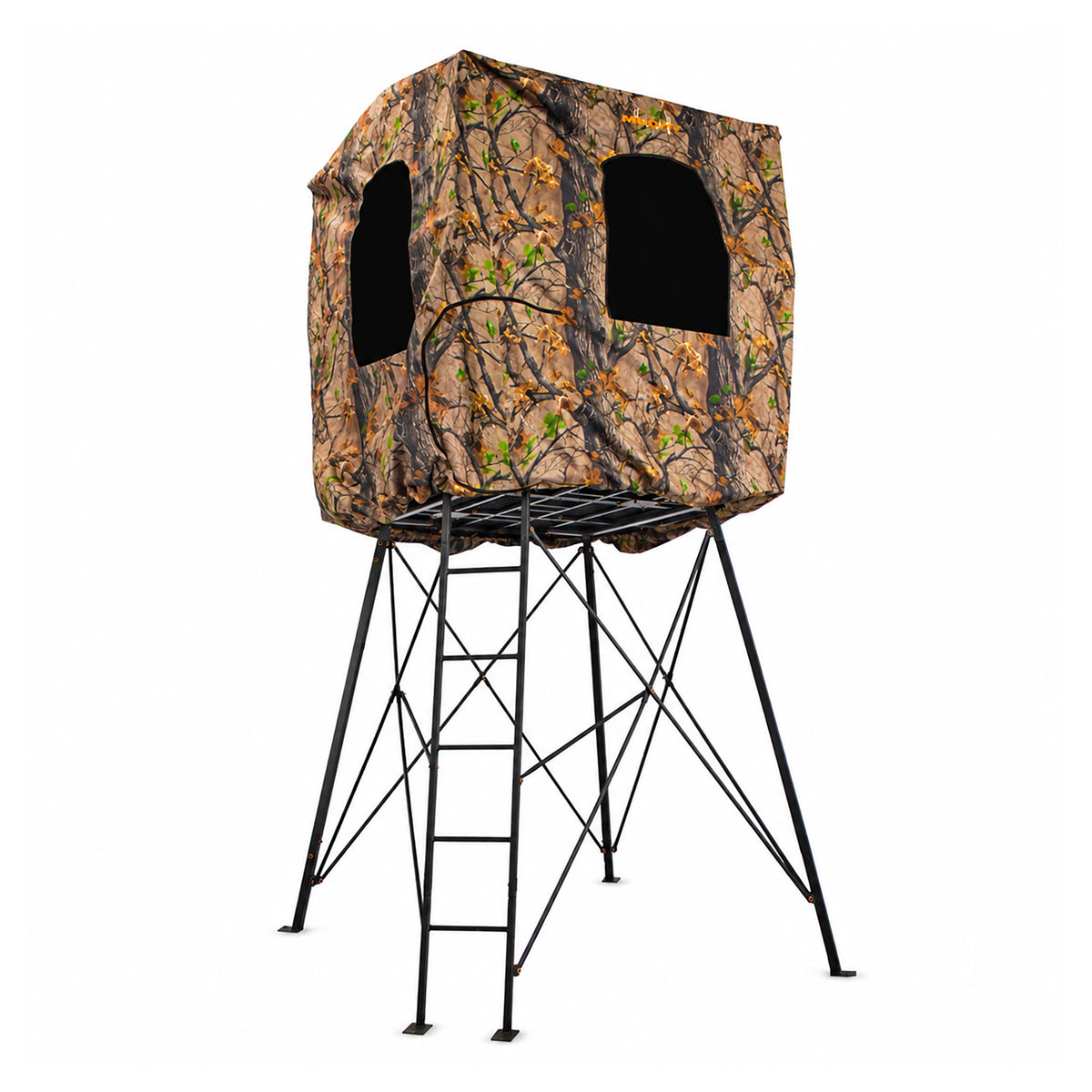 Muddy Roost Quad Pod 10' Steel Hunting Stand with Ladder, Steel Frame, Camo