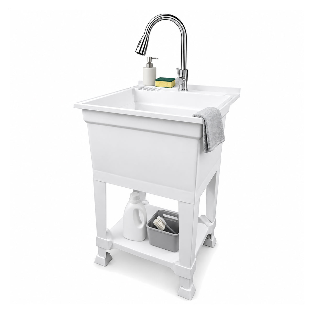UTILITYSINKS Plastic 24" Freestanding Workshop Utility Sink, White(For Parts)