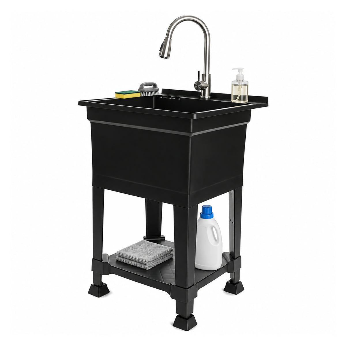 UTILITYSINKS Plastic 24" Freestanding Compact Workshop Utility Tub Sink, Black
