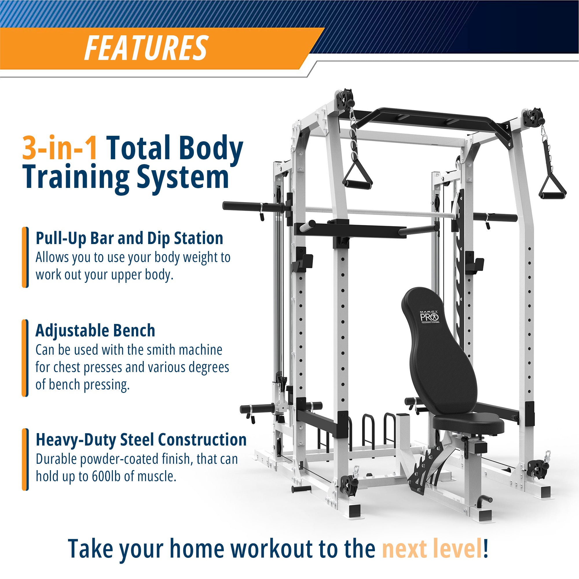 Marcy SM-7362 Pro Smith Machine Home Gym System for Full Body Training, Black - VMInnovations