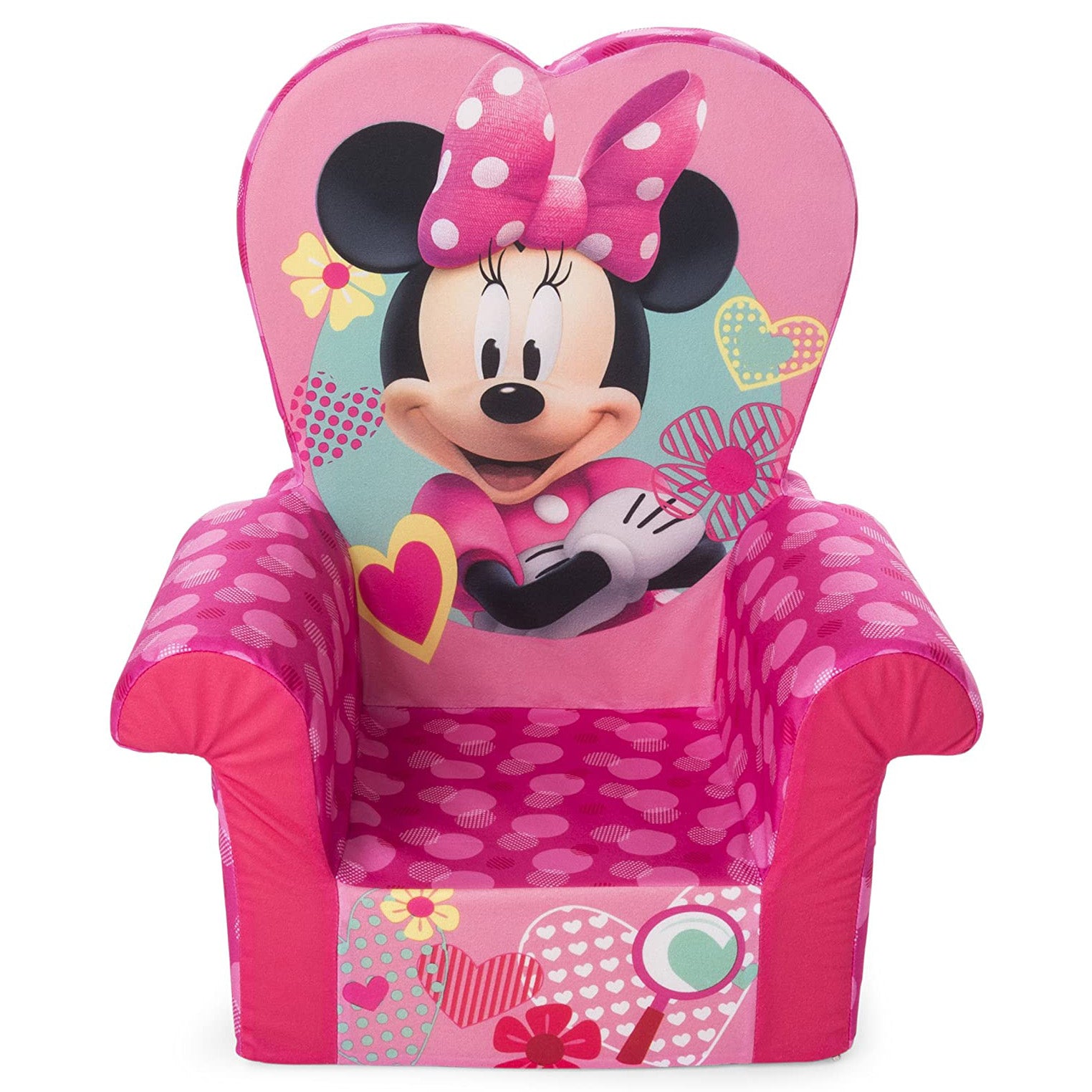 Marshmallow Furniture Comfy Foam Toddler Kids High Back Chair, Pink Minnie Mouse