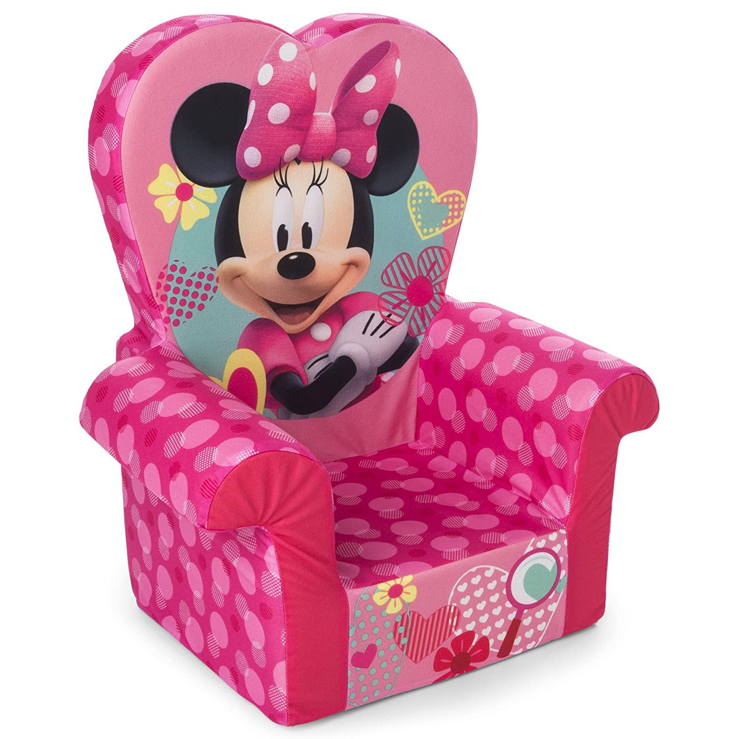 Marshmallow Furniture Comfy Foam Toddler Kids High Back Chair, Pink Minnie Mouse