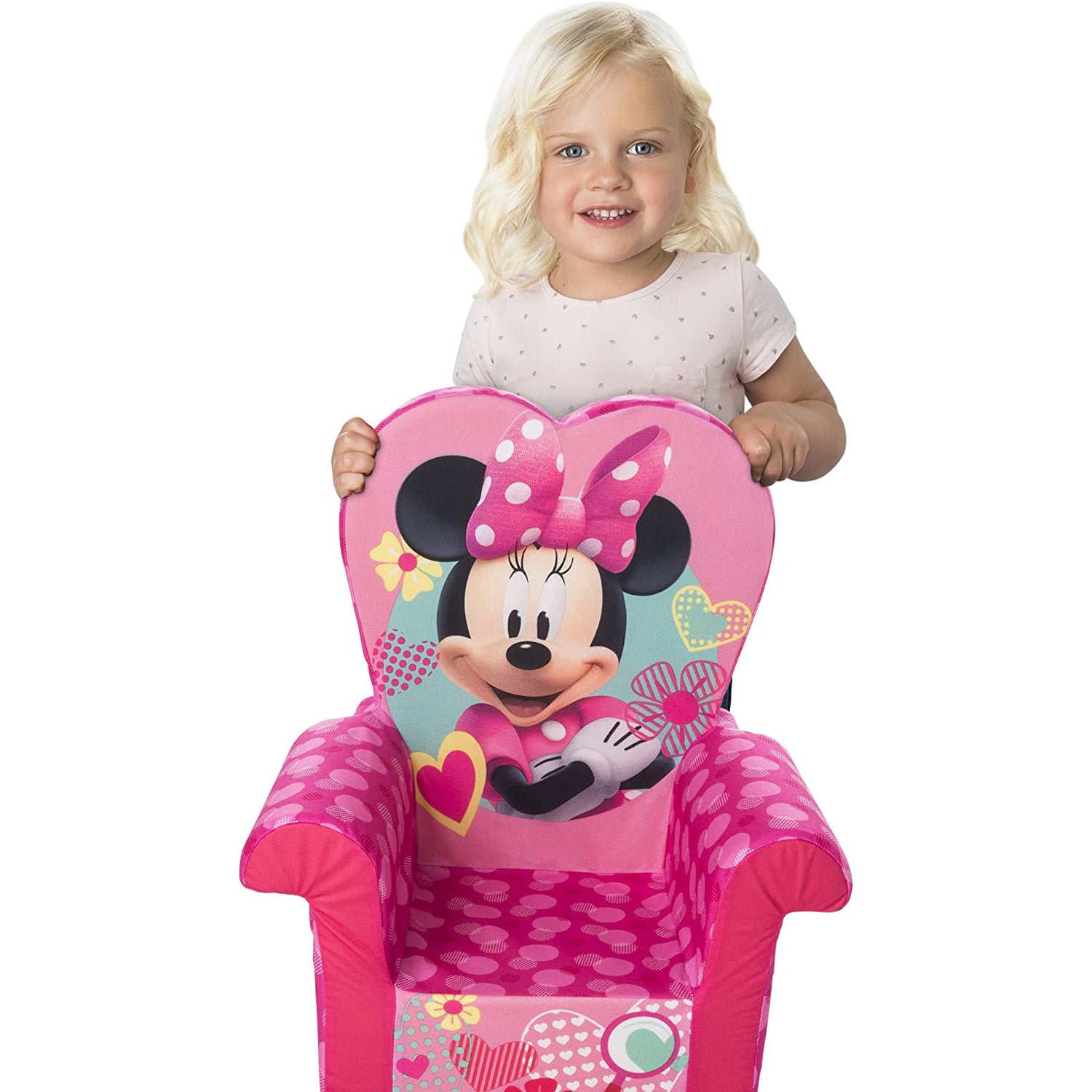 Marshmallow Furniture Comfy Foam Toddler Kids High Back Chair, Pink Minnie Mouse
