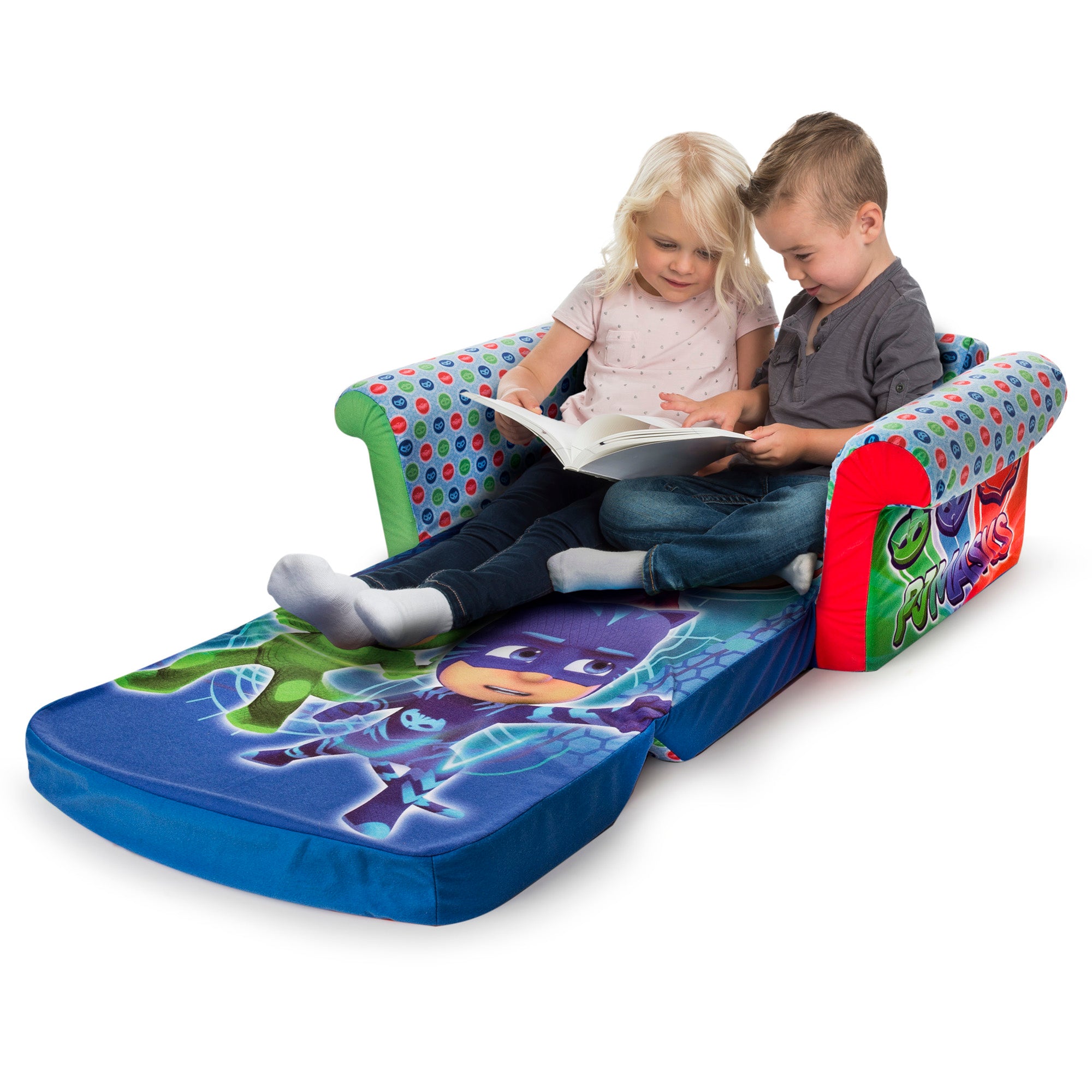 Marshmallow Furniture Comfy Foam Toddler 2-in-1 Couch & Chair Package, PJ Masks
