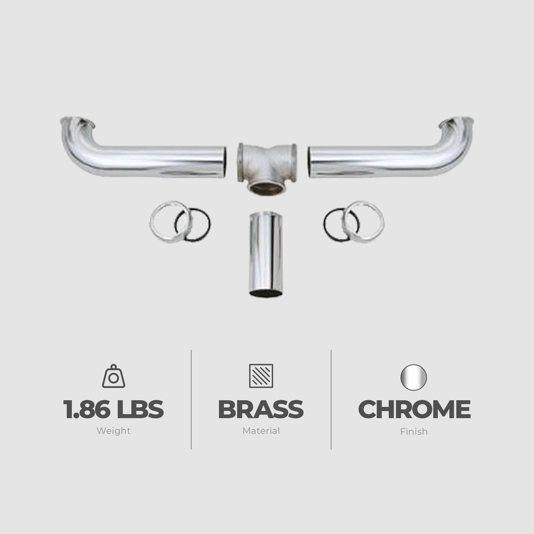 Master Plumber 2 Bowl Center Outlet Drain with Chrome Plated Brass for Sinks - VMInnovations