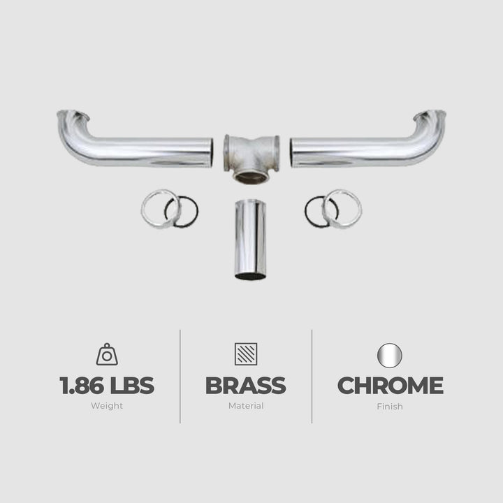 Master Plumber 2 Bowl Center Outlet Drain with Chrome Plated Brass for Sinks - VMInnovations