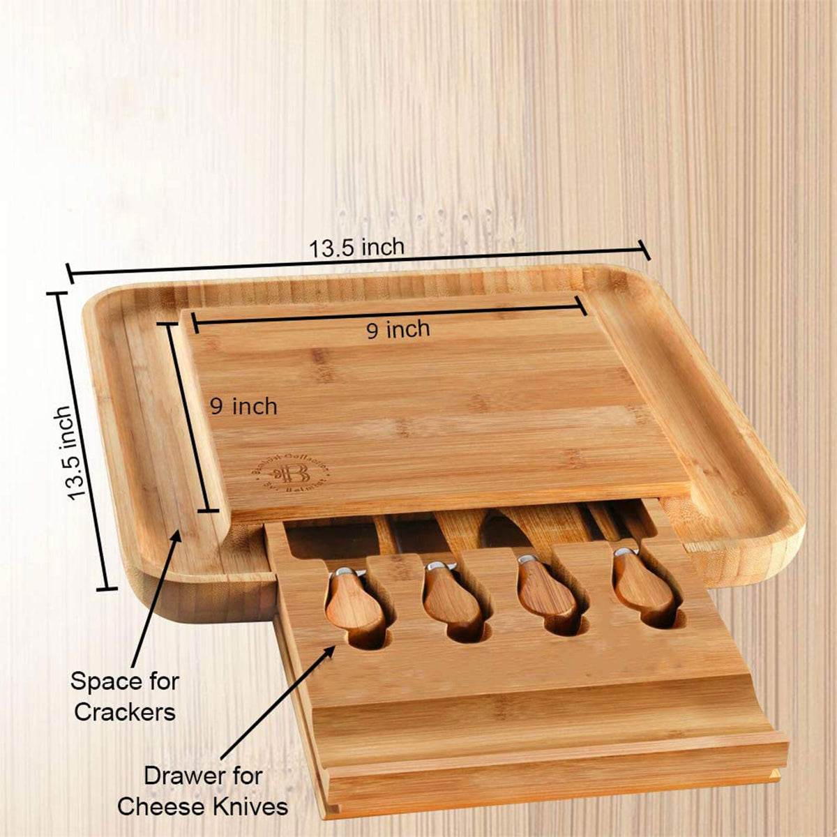 Bambusi Bamboo Cheese Charcuterie Board Serving Set with Knives and Utensils