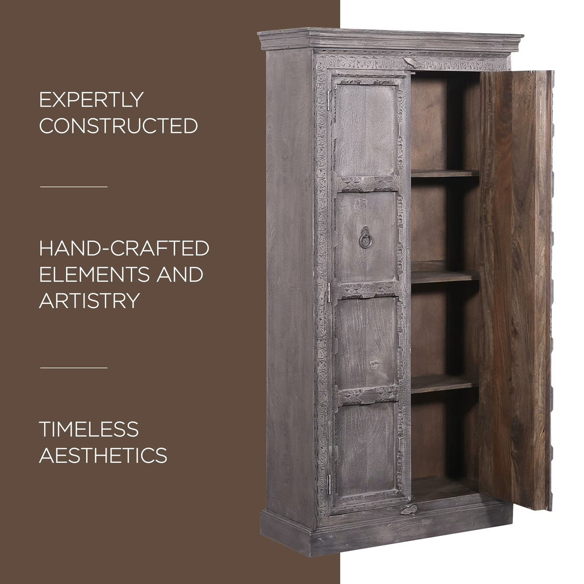 Mahala Nomad Wooden Cabinet in Grey Distressed Finish - VMInnovations