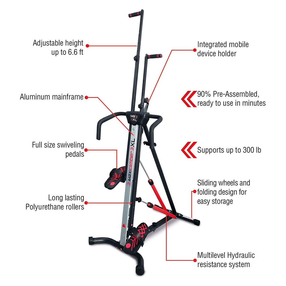 MaxiClimber XL Hydraulic Resistant Vertical Climber and Exercise Workout System