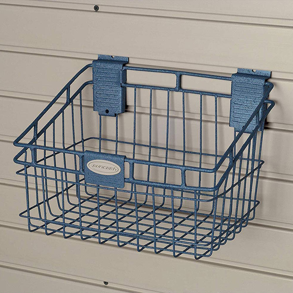 Suncast Storage Trends Slatwall Mounted Metal Wire Basket, Blue (2 Pack) - VMInnovations