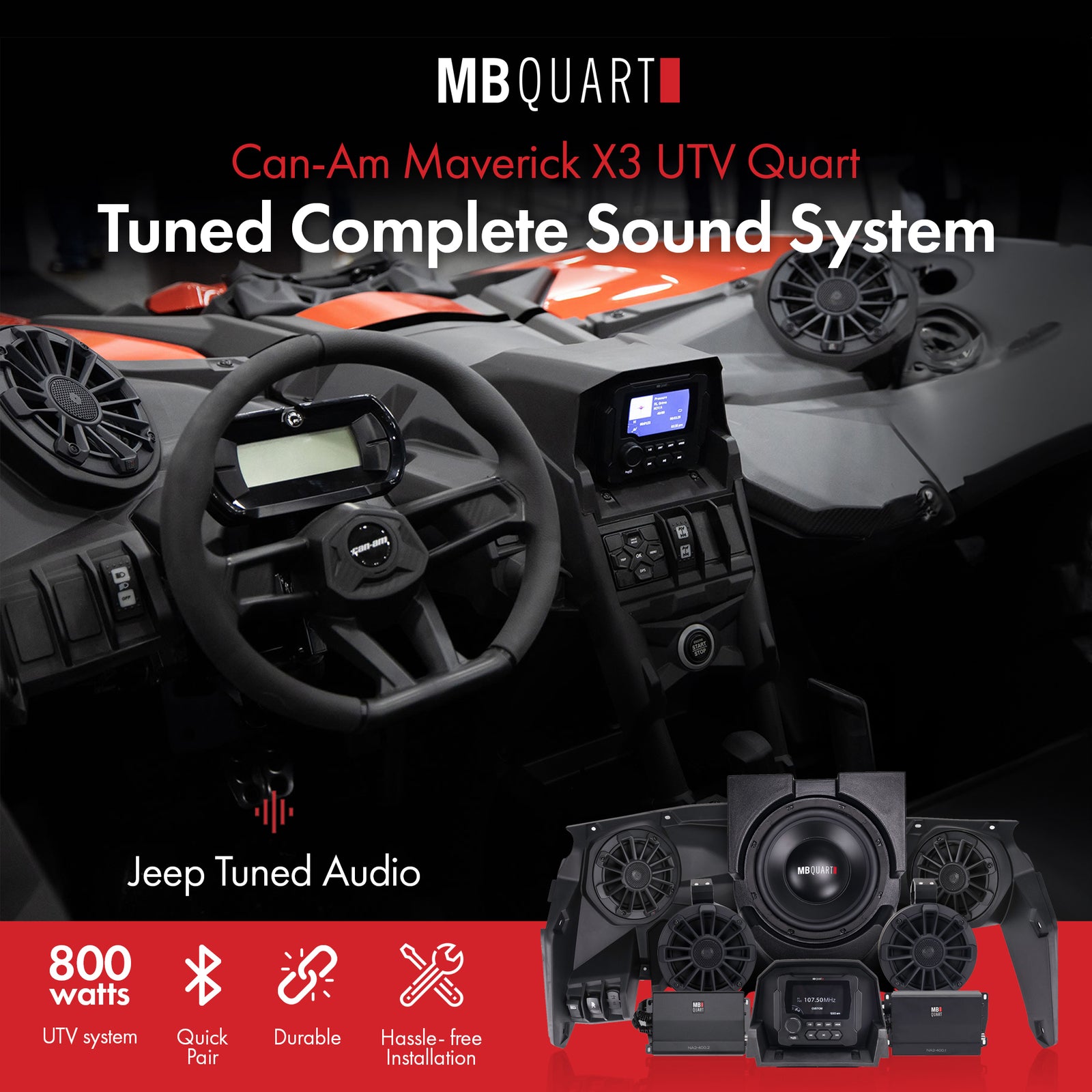 MB Quart MBQX-STG5-1 800 Watt STAGE 5 Can Am X3 Tuned Complete Sound System - VMInnovations
