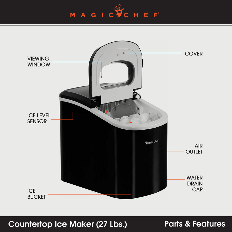 Magic Chef MCIM22B Portable Home Countertop Ice Maker, 27 Pounds Per Day, Black