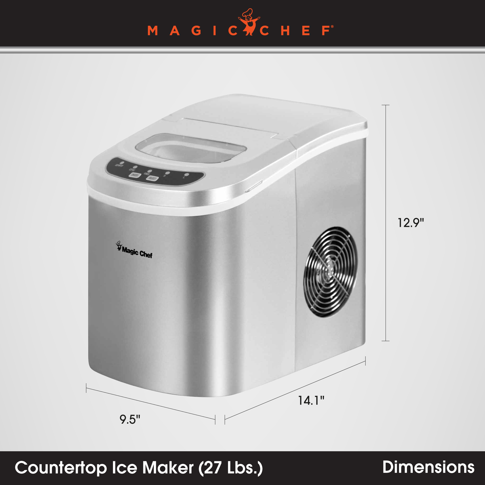 Magic Chef Portable Countertop Ice Maker, 27 Pounds Per Day, Silver (For Parts) - VMInnovations