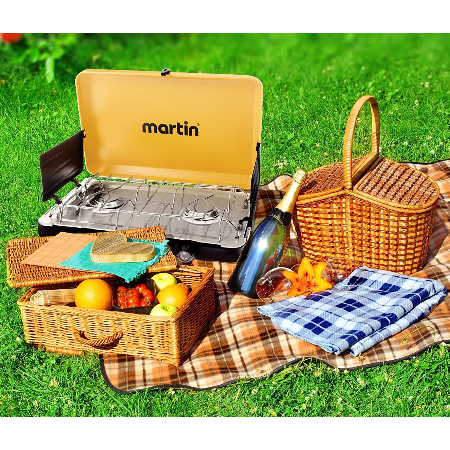 Martin Outdoor Propane Gas 2 Burner Camping Grill Stove, Yellow (Open Box) - VMInnovations