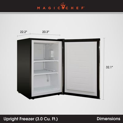 Magic Chef MCUF3S2 3 Cubic Foot Deep Small Mini Upright Freezer, Stainless Steel