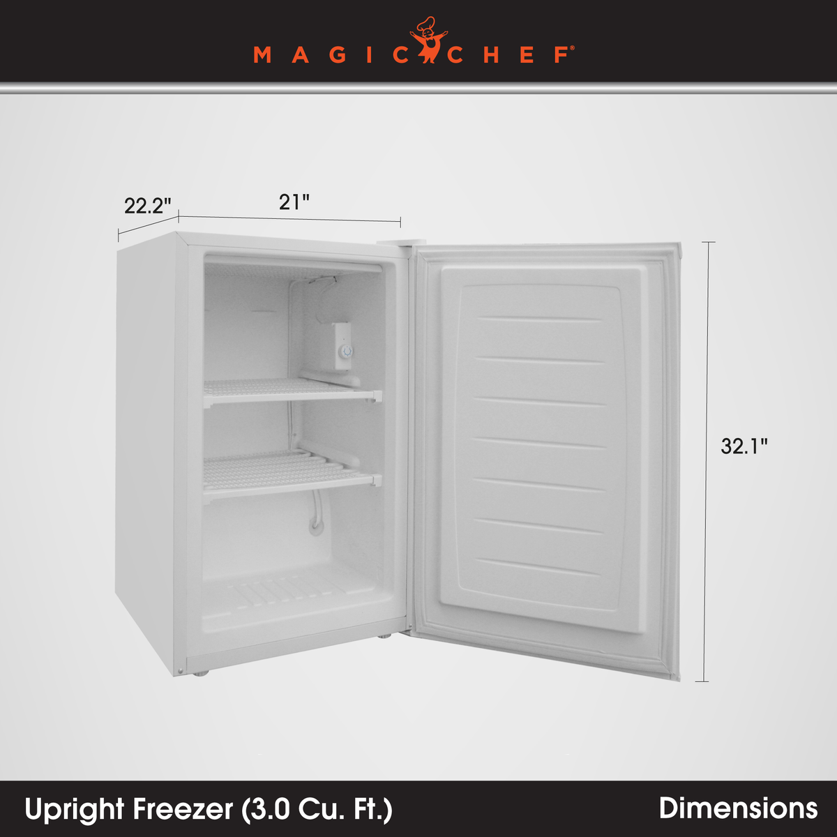 Magic Chef MCUF3W2 3 Cubic Ft Deep Small Mini Upright Freezer, White (Used)