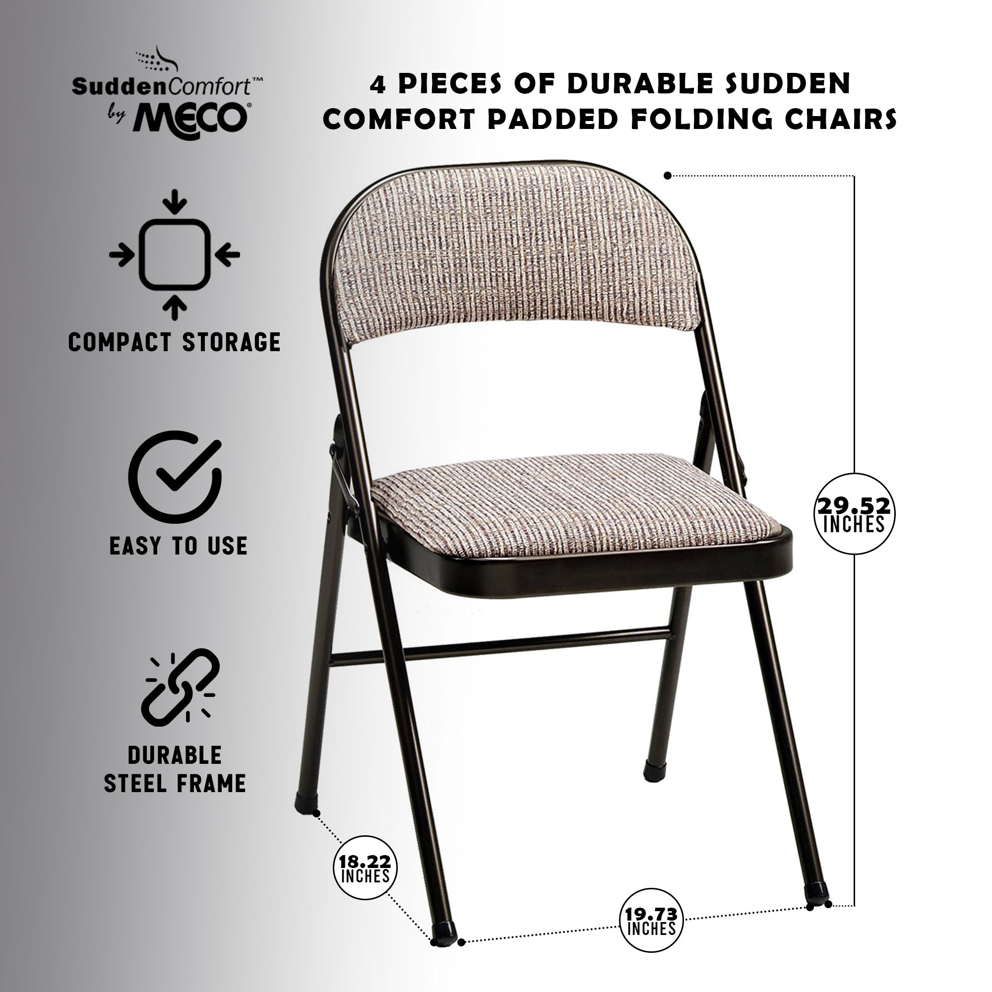 MECO 4-Pack of Deluxe Motif Fabric Padded Folding Chairs w/ 16x16 In Seat (Used) - VMInnovations