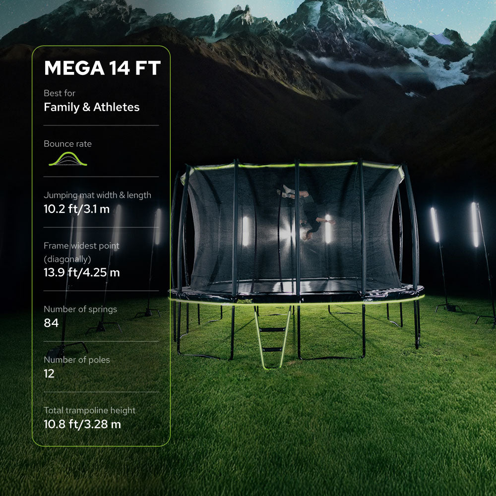 JumpFlex MEGA 14' Trampoline Outdoor Jumping Play Set w/ SMARTSHADE Canopy Cover - VMInnovations